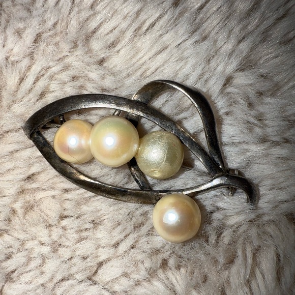 Jewelry - Vintage 925 Sterling Silver Modernist Brooch Pin Sim‎ Pearl Clusters